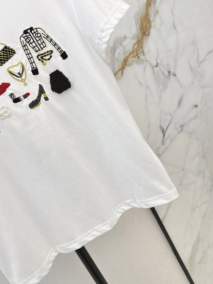 Embroidered and Beaded T-Shirt