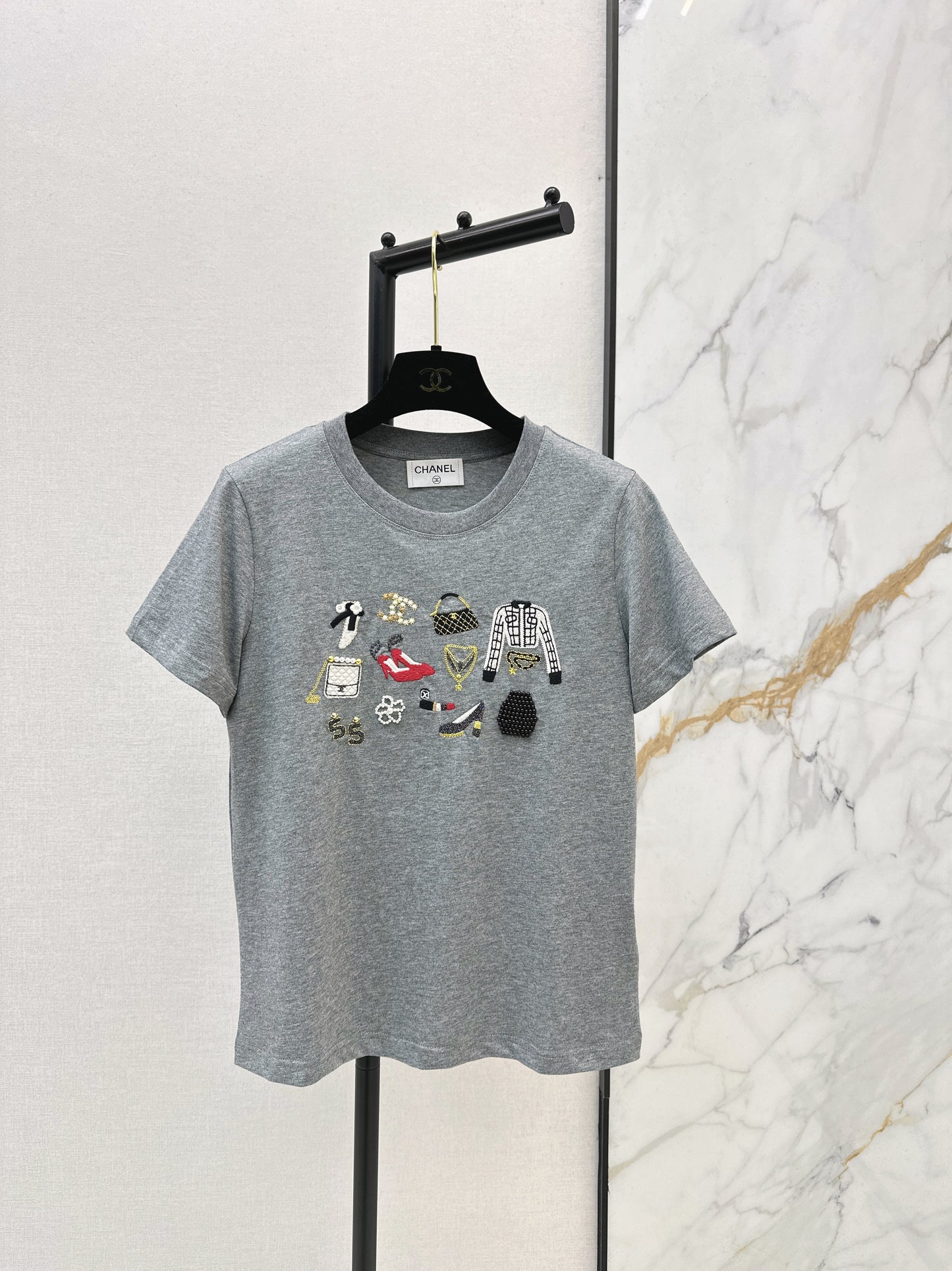 Embroidered and Beaded T-Shirt