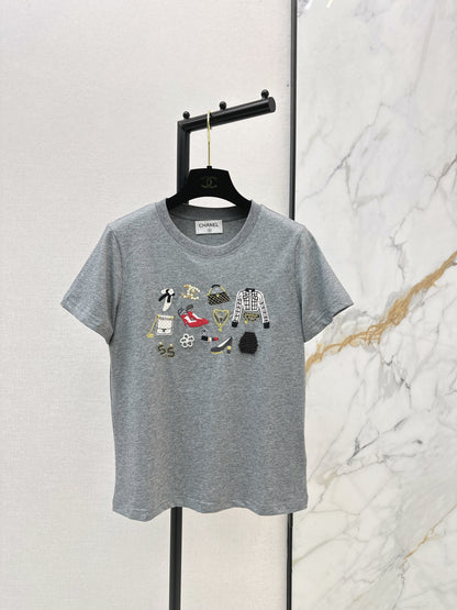 Embroidered and Beaded T-Shirt