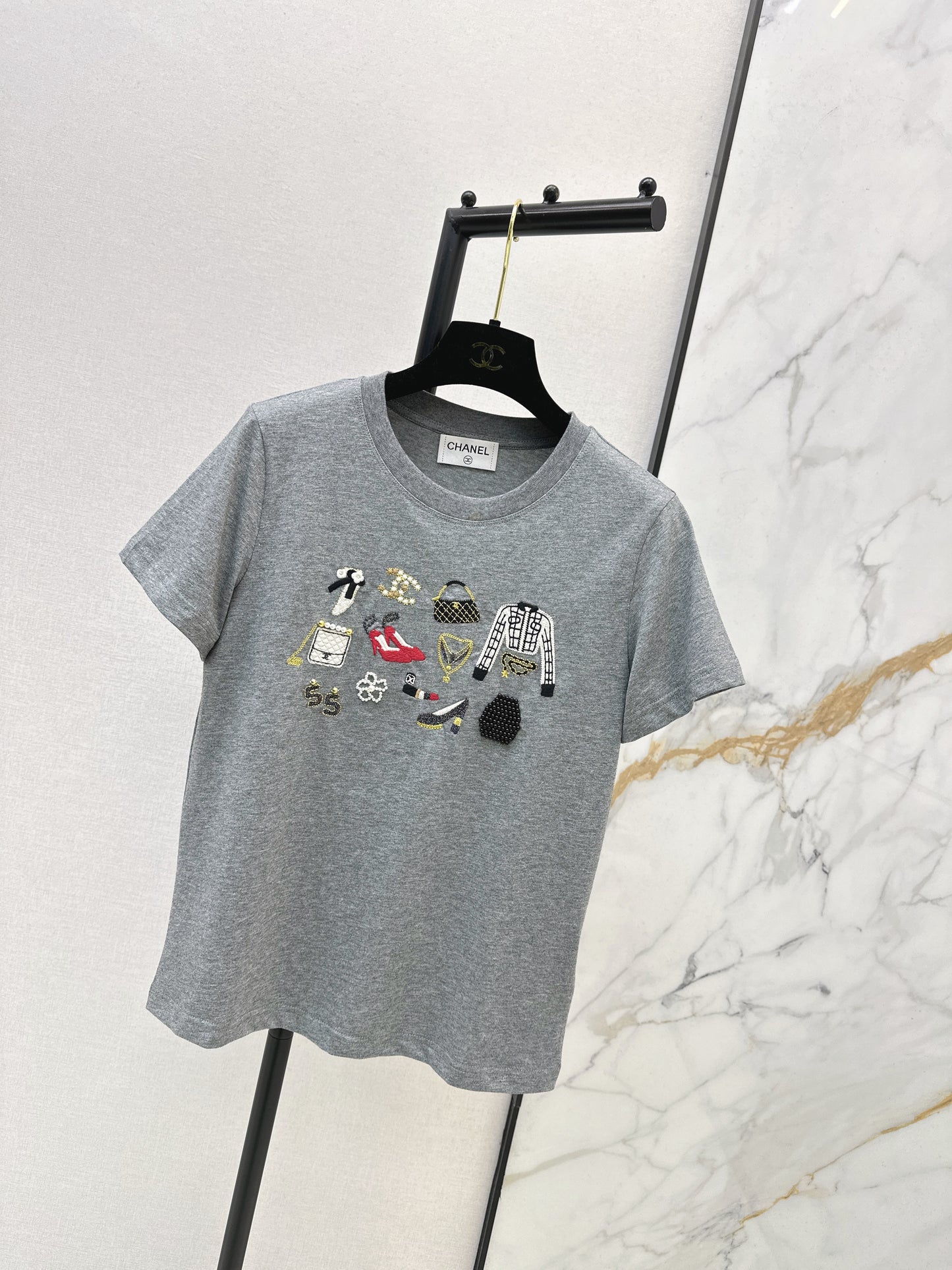 Embroidered and Beaded T-Shirt