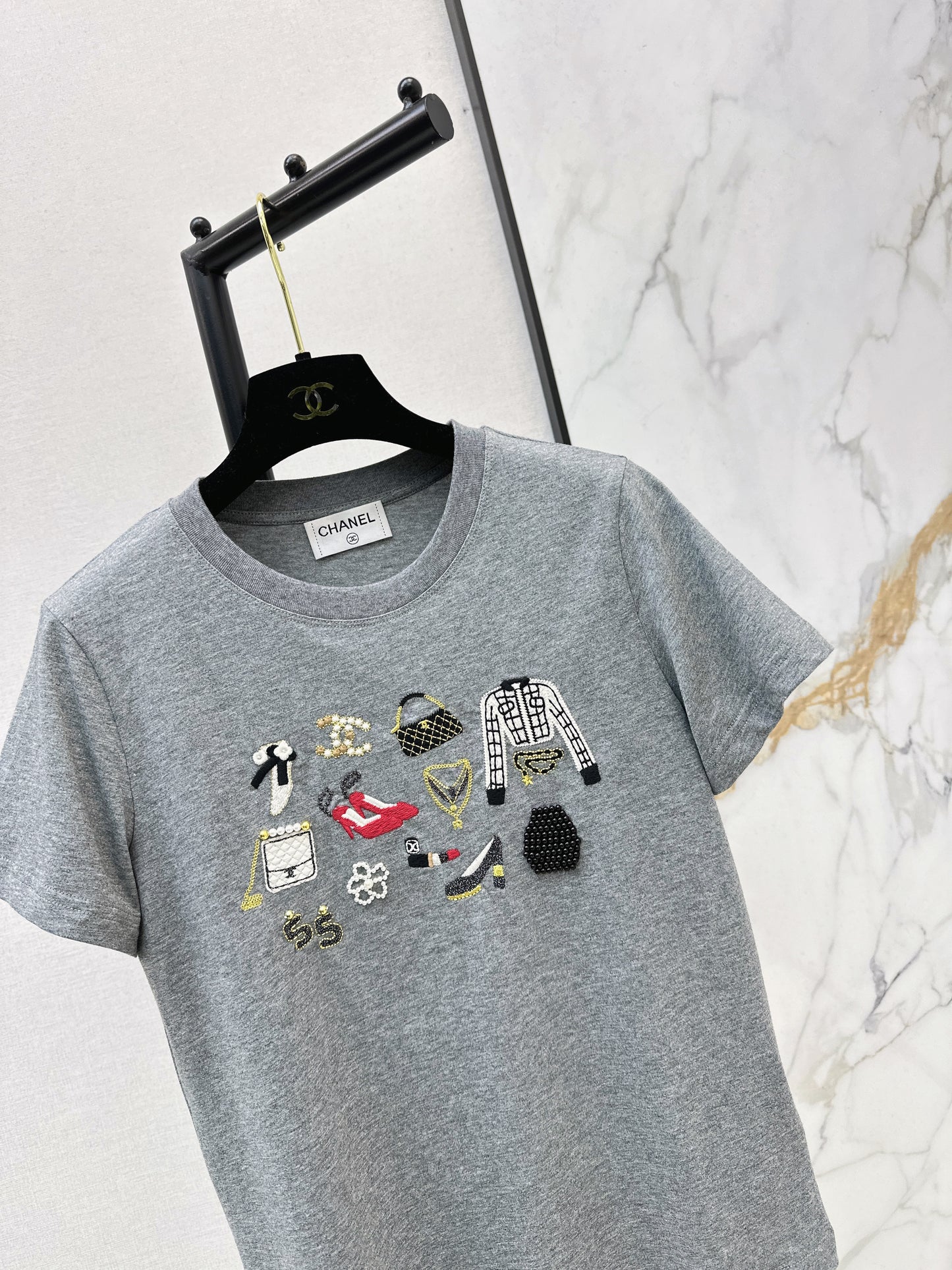 Embroidered and Beaded T-Shirt