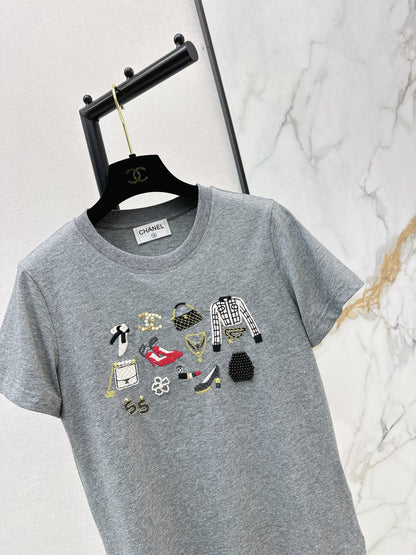 Embroidered and Beaded T-Shirt