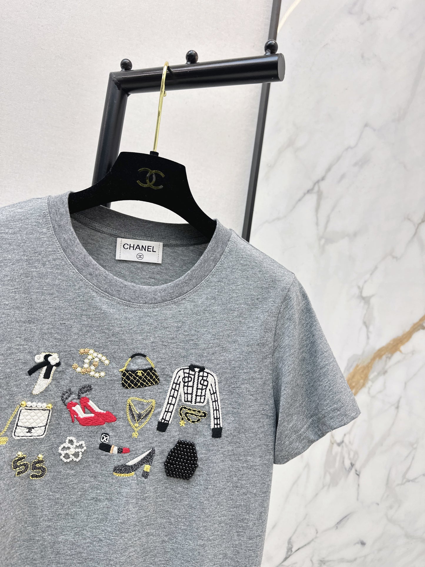 Embroidered and Beaded T-Shirt
