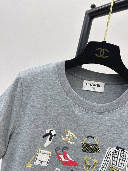 Embroidered and Beaded T-Shirt