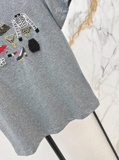 Embroidered and Beaded T-Shirt