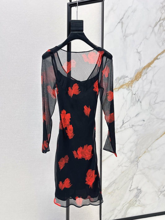 Floral print long sleeveless dress