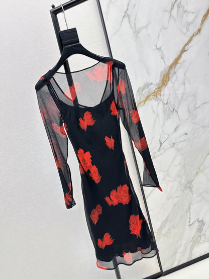 Floral print long sleeveless dress