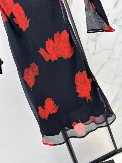 Floral print long sleeveless dress