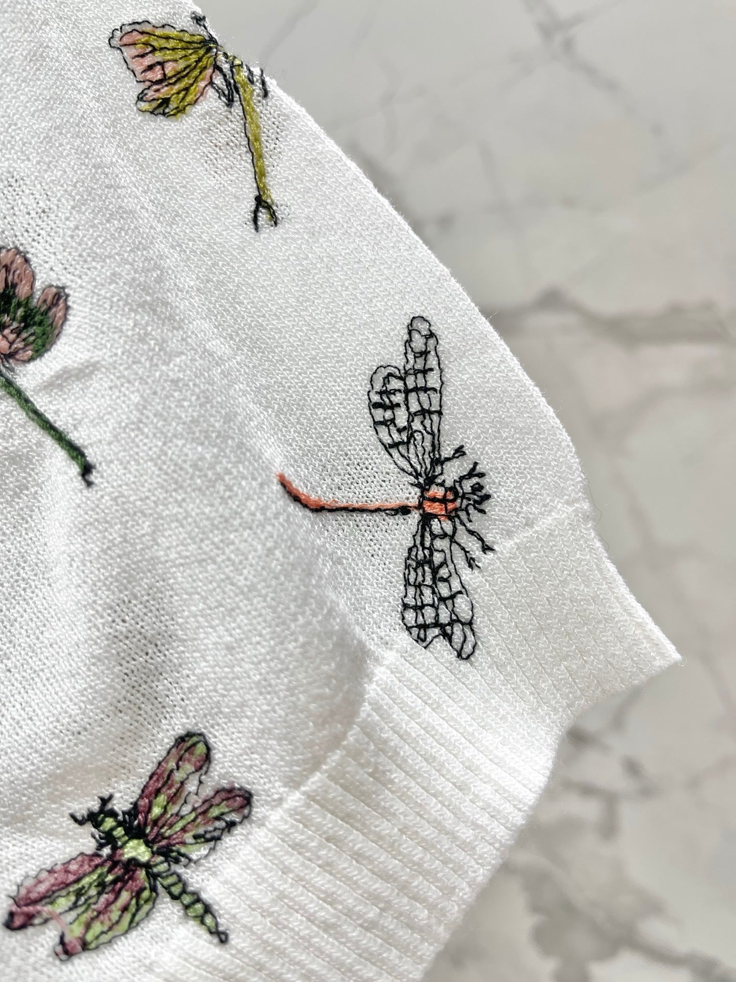 Butterfly Embroidered Hemp T-Shirt