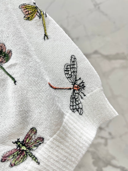 Butterfly Embroidered Hemp T-Shirt