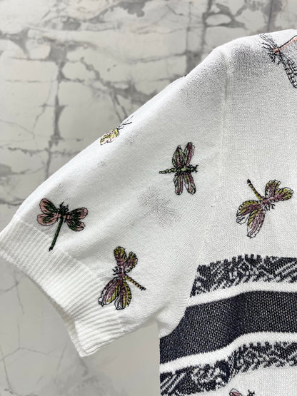 Butterfly Embroidered Hemp T-Shirt