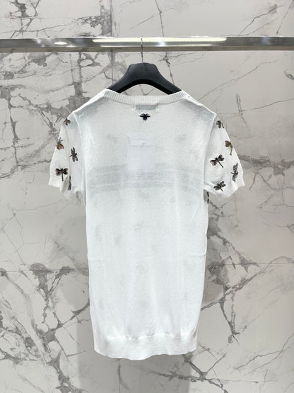 Butterfly Embroidered Hemp T-Shirt