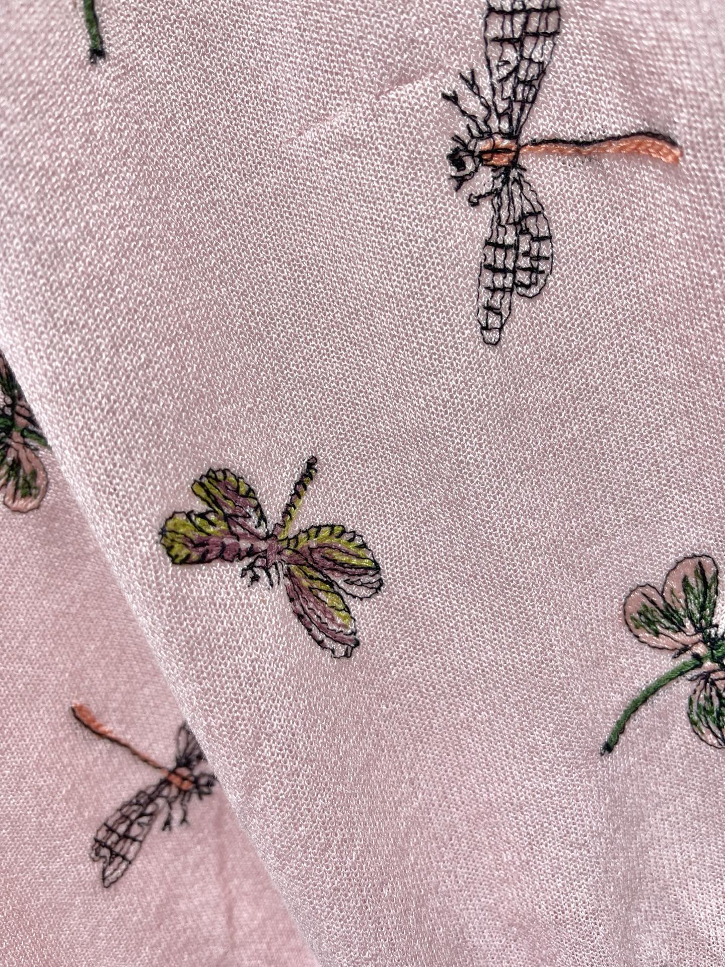 Butterfly Embroidered Hemp T-Shirt
