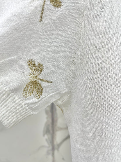 Butterfly Embroidered Hemp T-Shirt