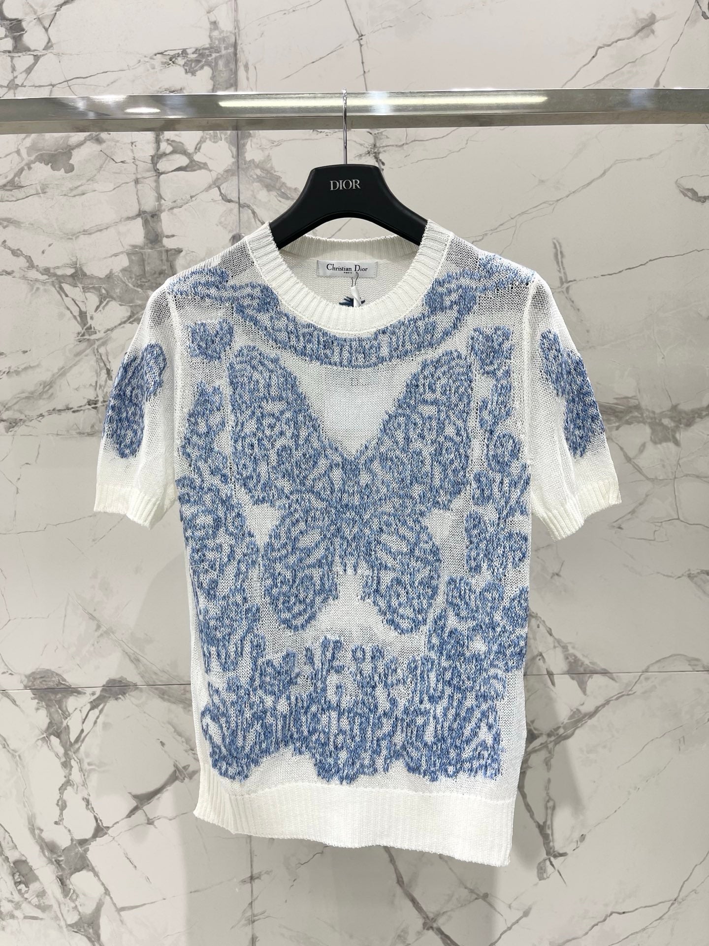 Sheer Butterfly Short-Sleeve Top