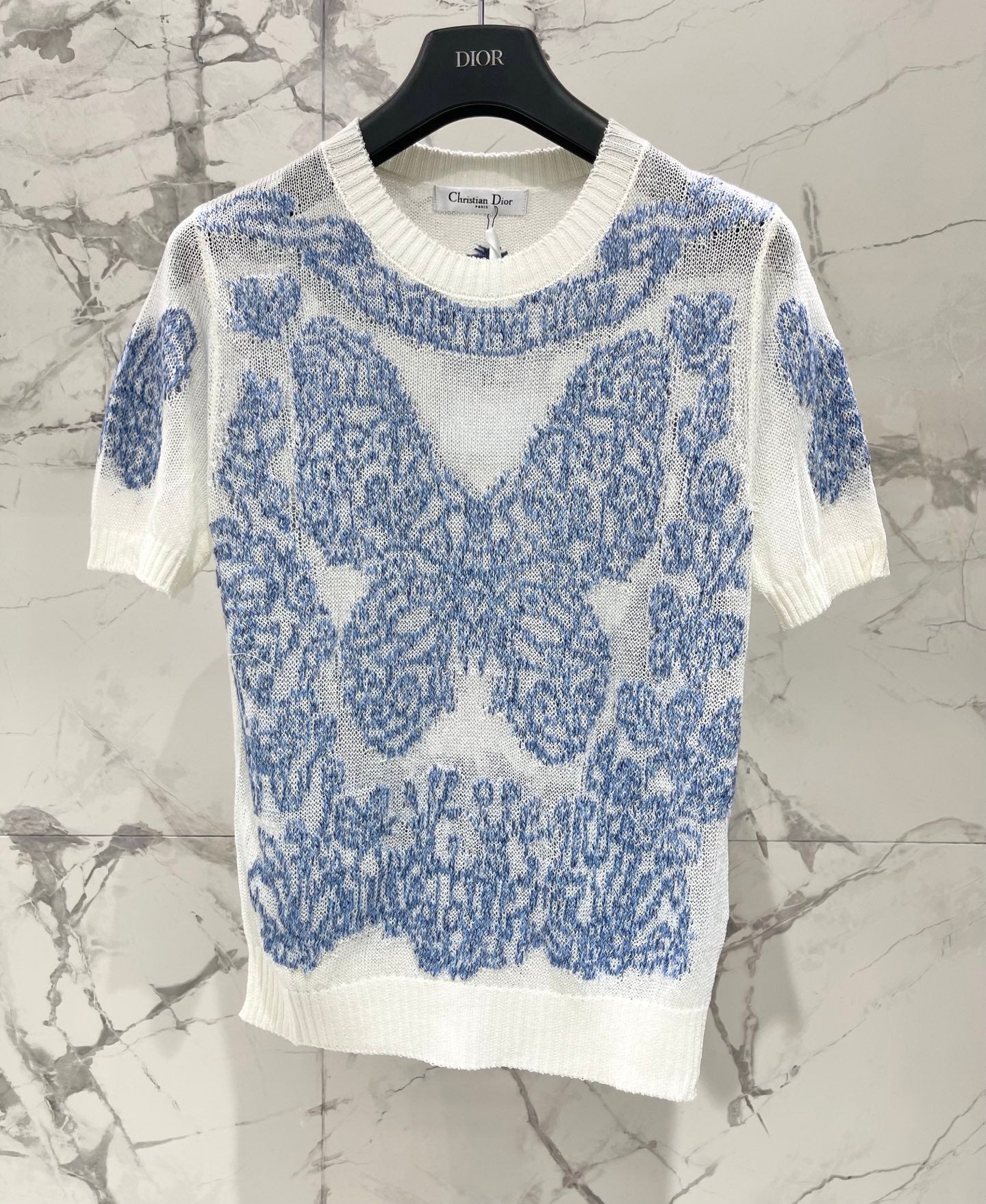 Sheer Butterfly Short-Sleeve Top