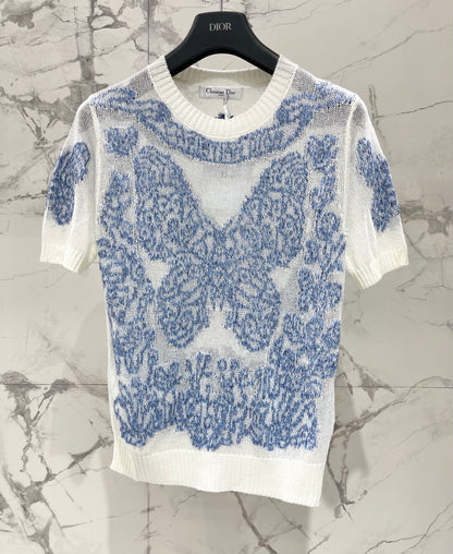 Sheer Butterfly Short-Sleeve Top