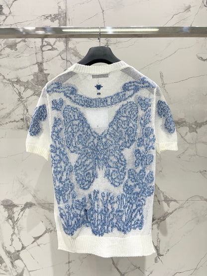 Sheer Butterfly Short-Sleeve Top