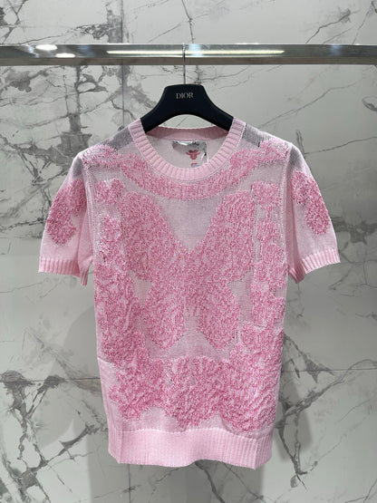 Sheer Butterfly Short-Sleeve Top