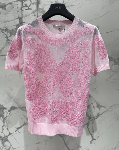 Sheer Butterfly Short-Sleeve Top