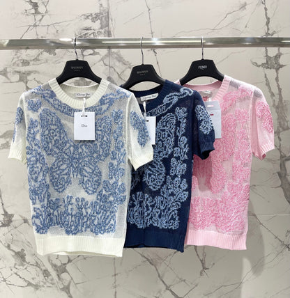 Sheer Butterfly Short-Sleeve Top