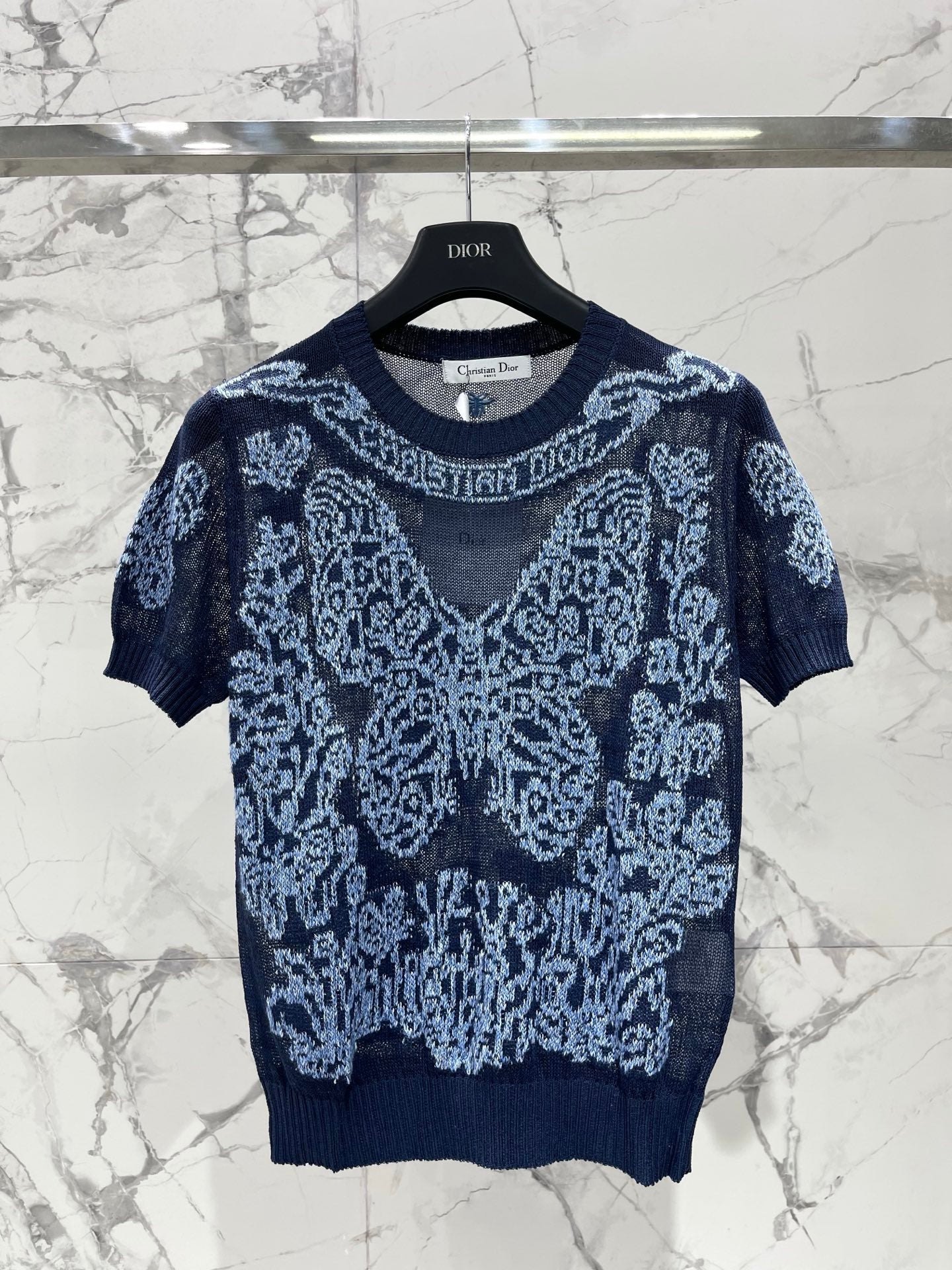 Sheer Butterfly Short-Sleeve Top