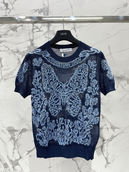 Sheer Butterfly Short-Sleeve Top