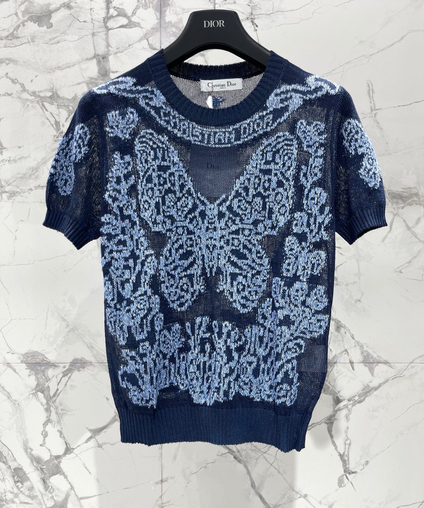 Sheer Butterfly Short-Sleeve Top