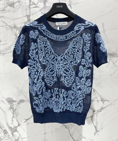 Sheer Butterfly Short-Sleeve Top
