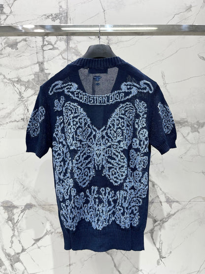 Sheer Butterfly Short-Sleeve Top