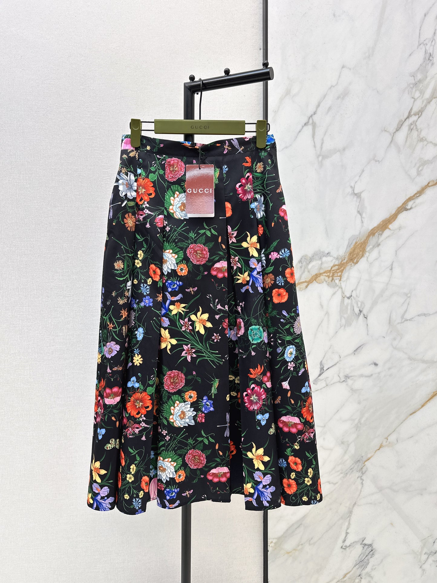 Floral Silk Pleated Skirt