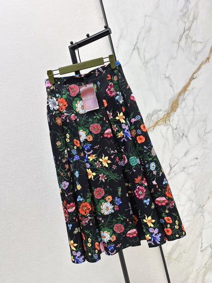 Floral Silk Pleated Skirt