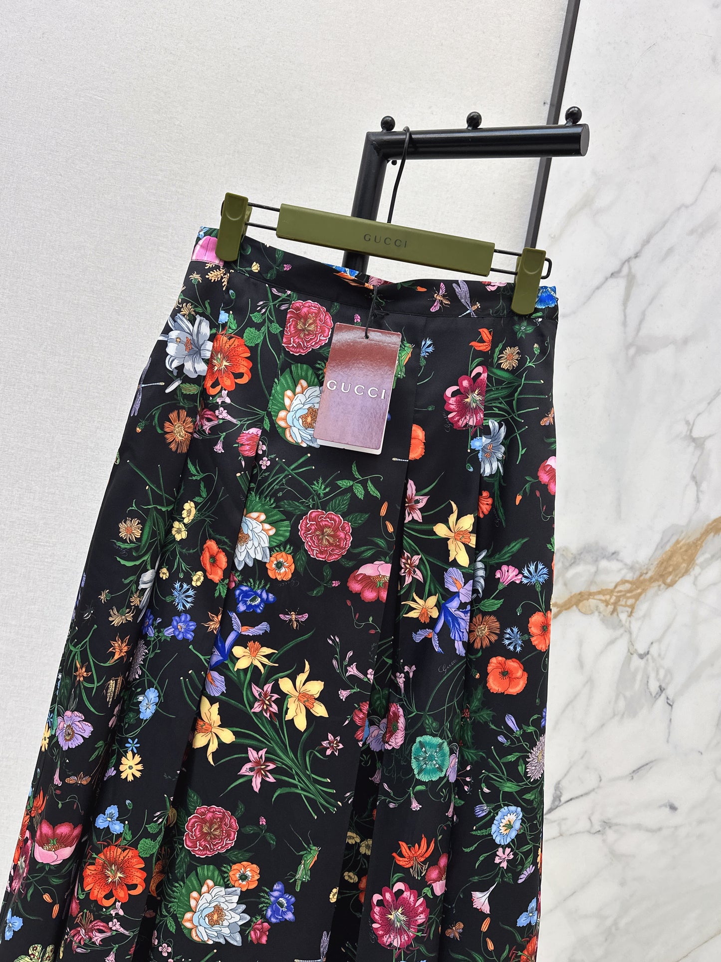 Floral Silk Pleated Skirt