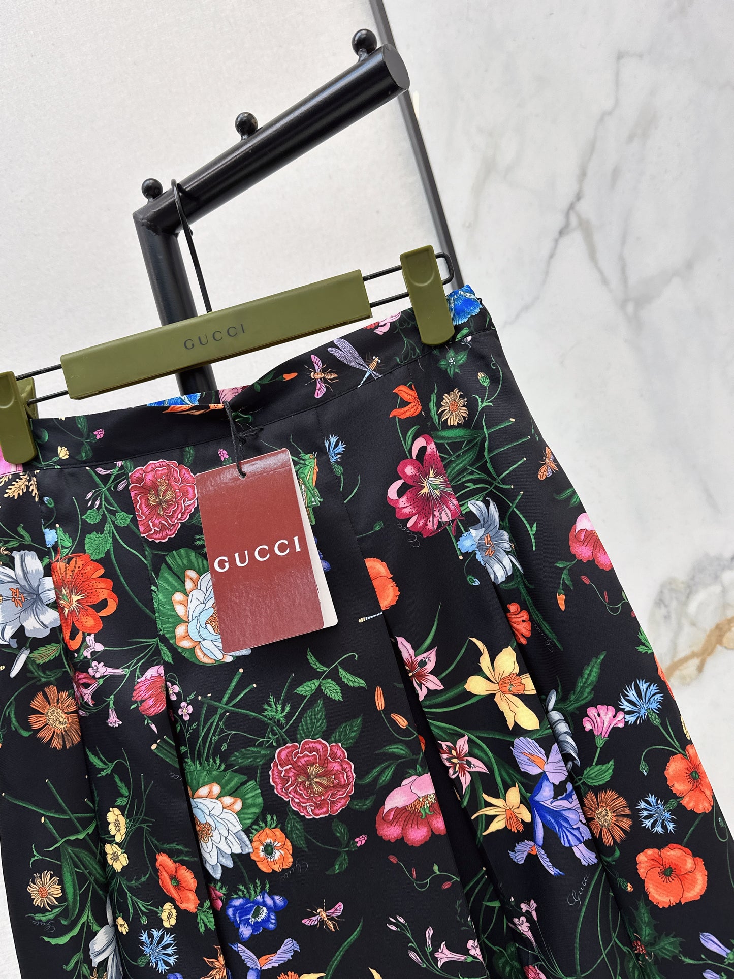 Floral Silk Pleated Skirt
