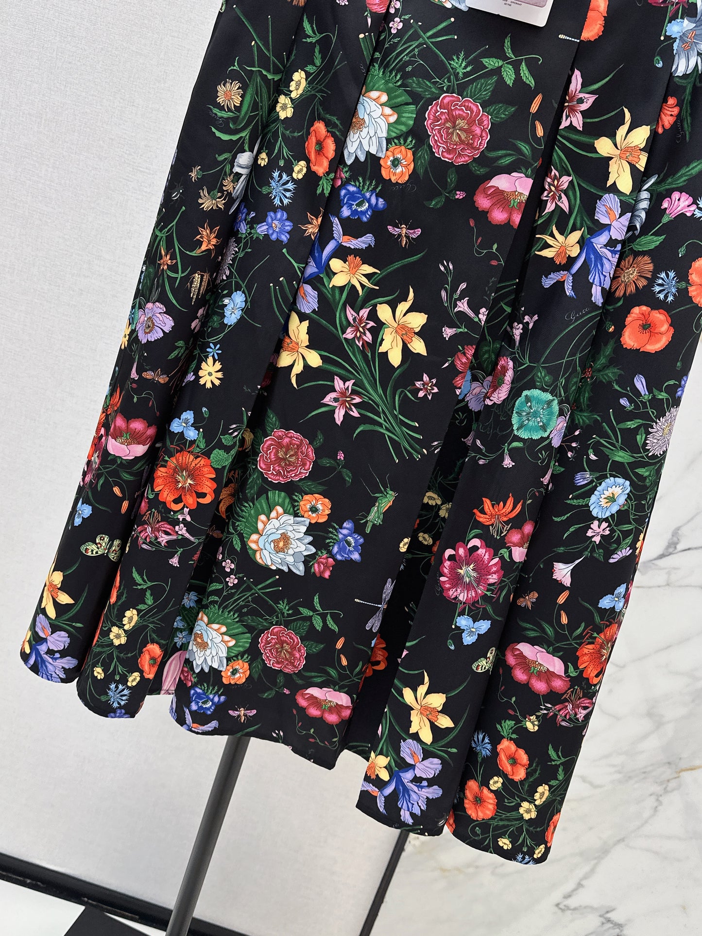 Floral Silk Pleated Skirt