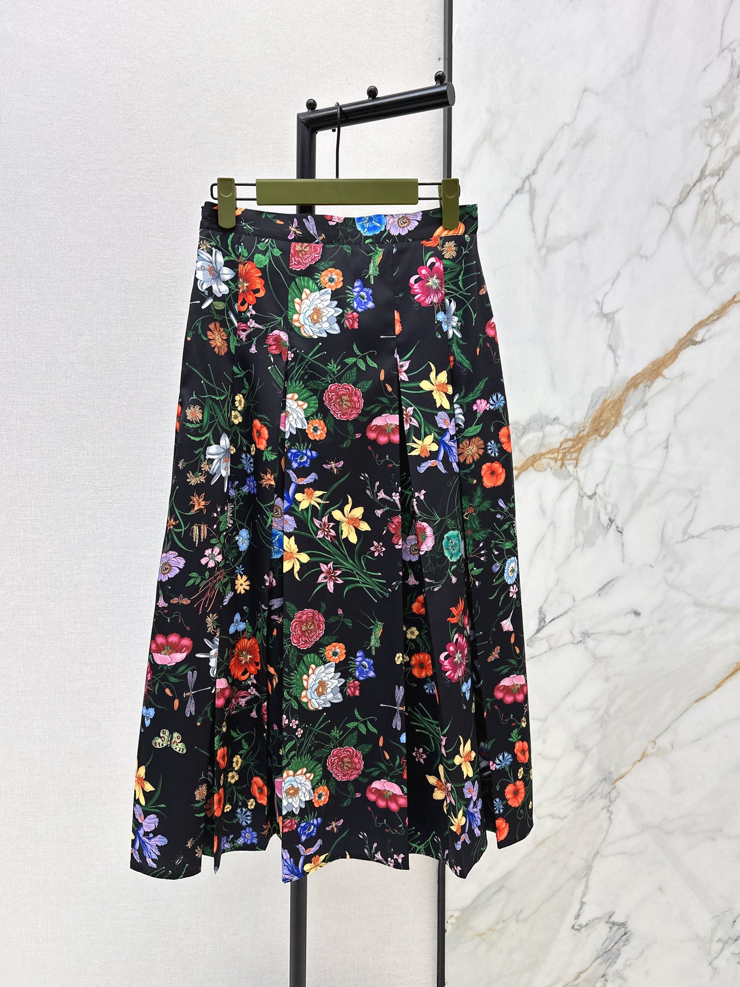 Floral Silk Pleated Skirt