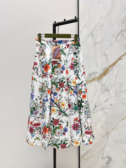 Floral Silk Pleated Skirt