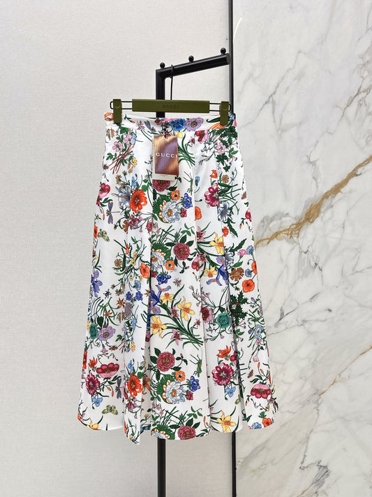 Floral Silk Pleated Skirt