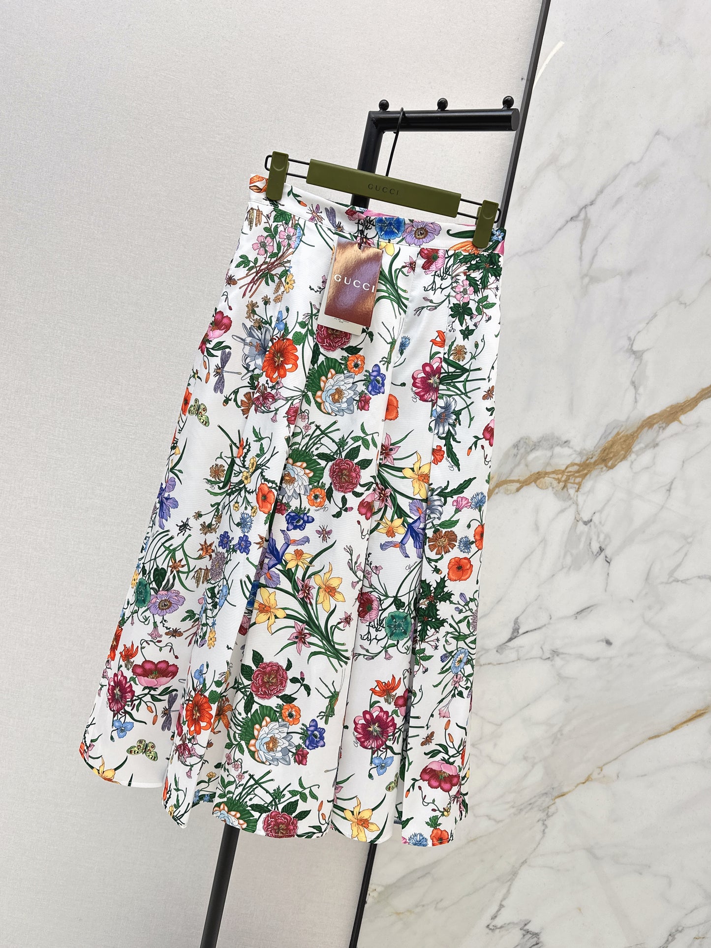 Floral Silk Pleated Skirt