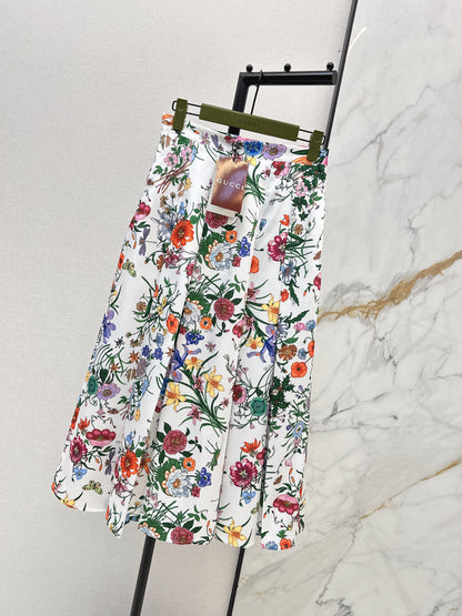 Floral Silk Pleated Skirt
