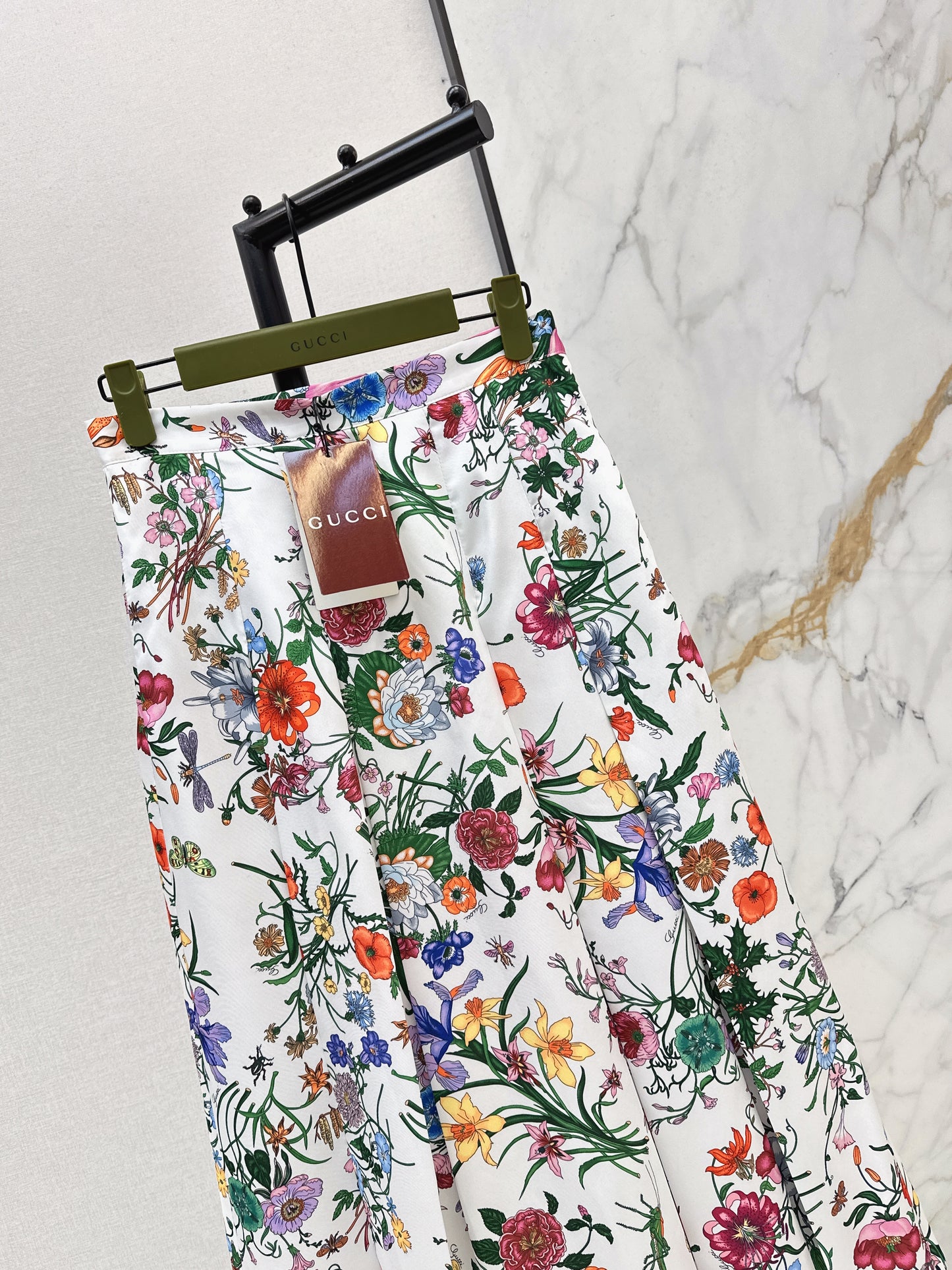 Floral Silk Pleated Skirt
