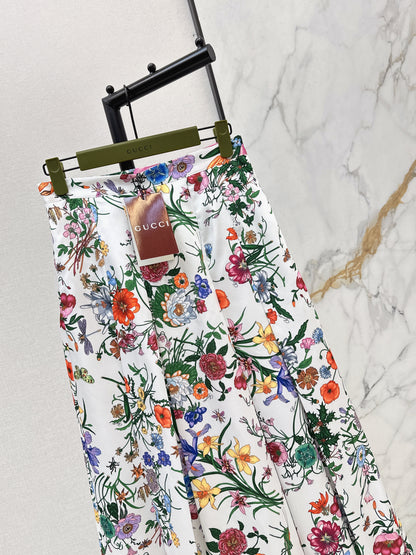 Floral Silk Pleated Skirt