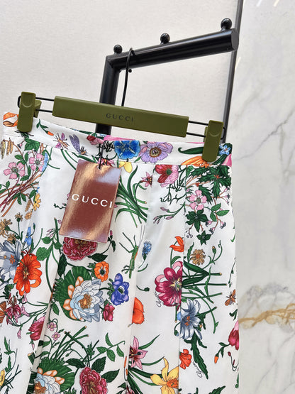 Floral Silk Pleated Skirt