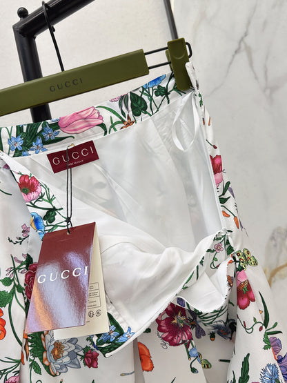 Floral Silk Pleated Skirt