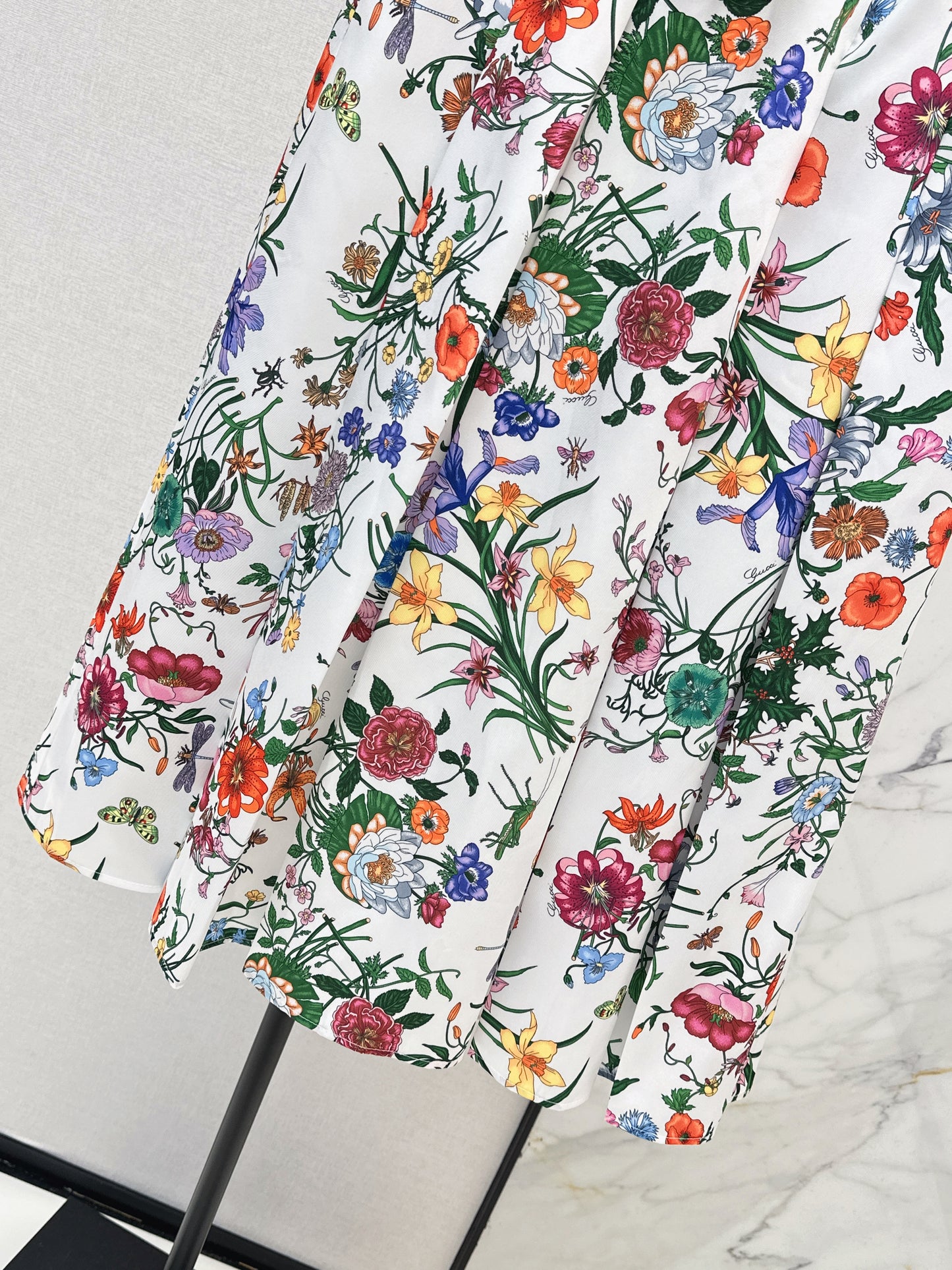 Floral Silk Pleated Skirt