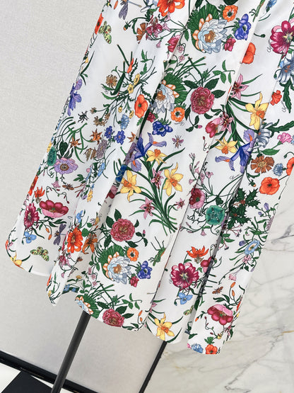 Floral Silk Pleated Skirt