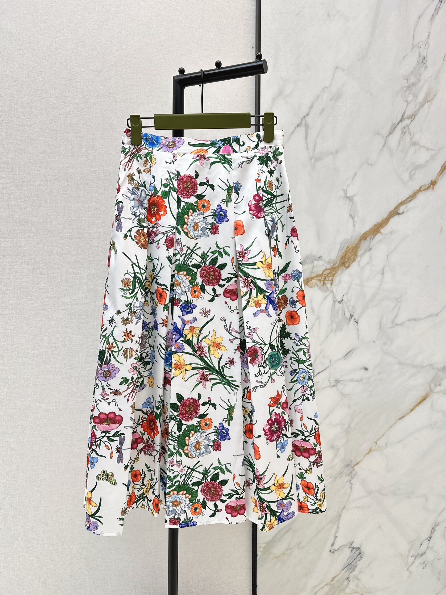 Floral Silk Pleated Skirt