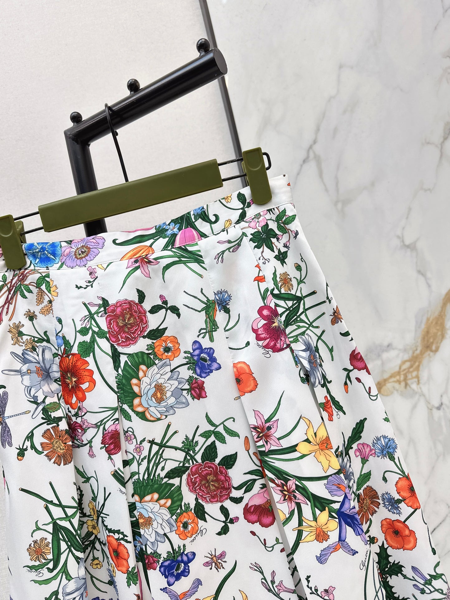 Floral Silk Pleated Skirt