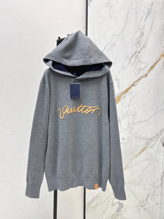 Letter-embellished hooded casual sweater