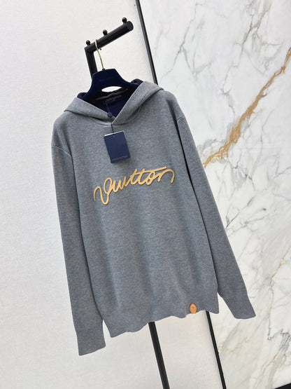 Letter-embellished hooded casual sweater